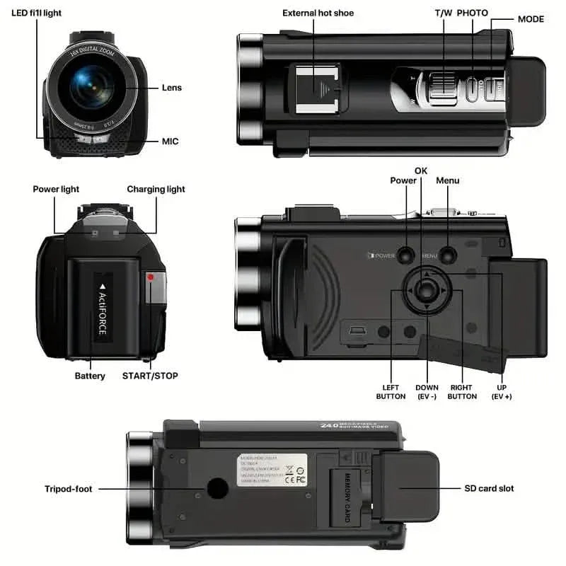 16x Zoom 1080P HD Digital Camera Bundle with 2 Batteries, 32G TF Card, Mic, Hood & Bag - A-1 Thread Vault
