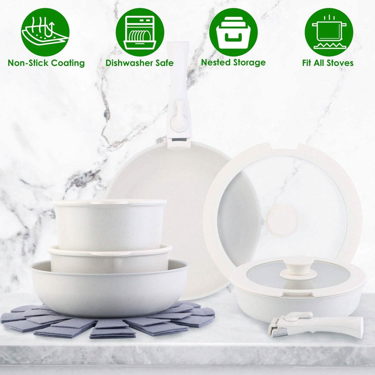 17-Pieces: Nonstick Cookware Set Induction Kitchen Pots and Pans - A-1 Thread Vault