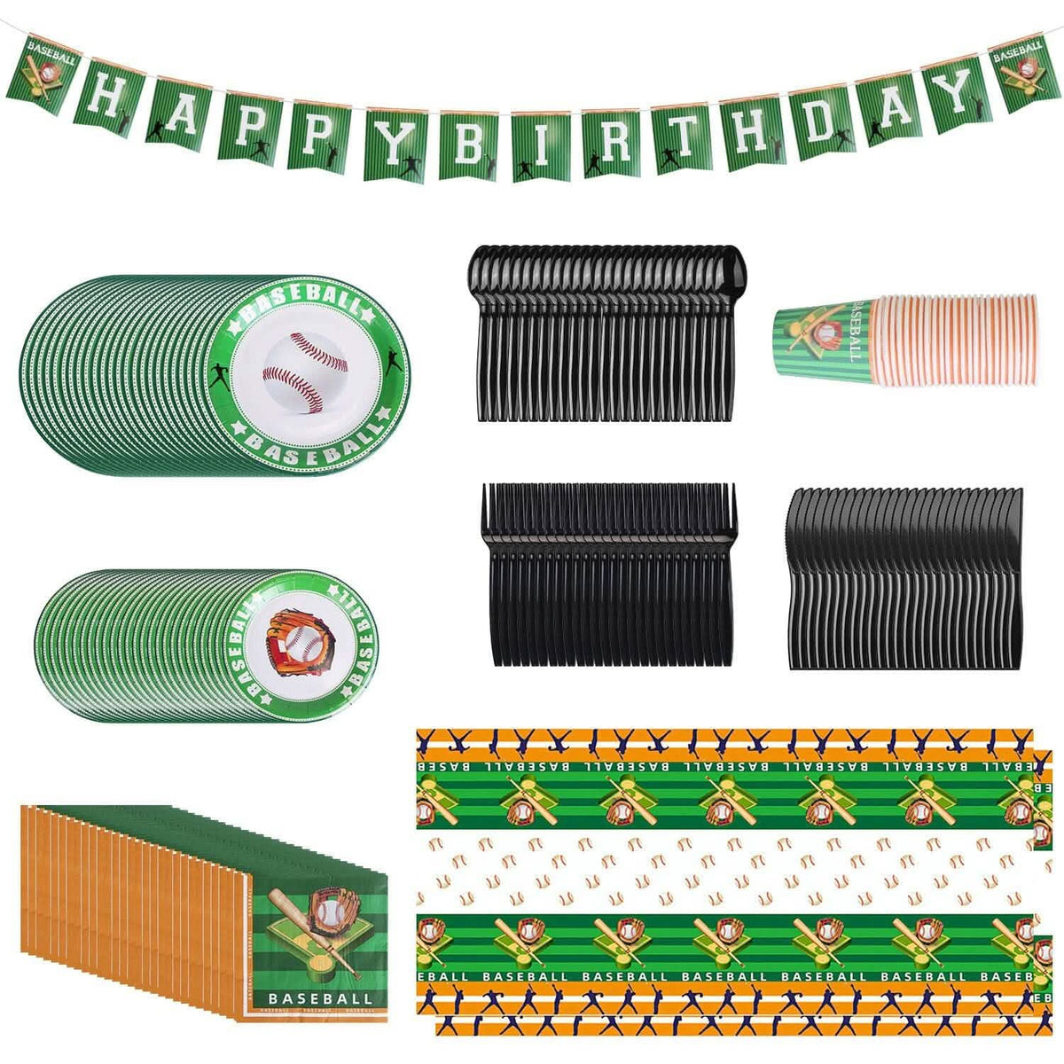 171-Pieces: Baseball Birthday Party Disposable Dinnerware Set - A-1 Thread Vault