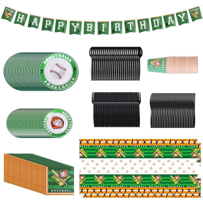 171-Pieces: Baseball Birthday Party Disposable Dinnerware Set - A-1 Thread Vault
