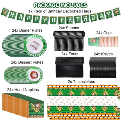 171-Pieces: Baseball Birthday Party Disposable Dinnerware Set - A-1 Thread Vault