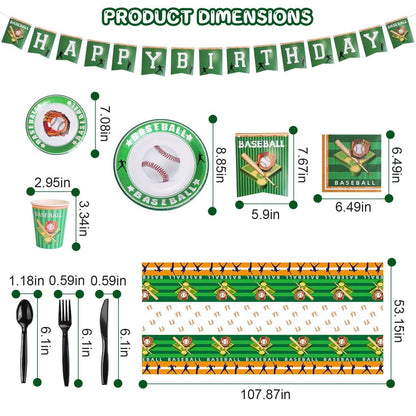 171-Pieces: Baseball Birthday Party Disposable Dinnerware Set - A-1 Thread Vault