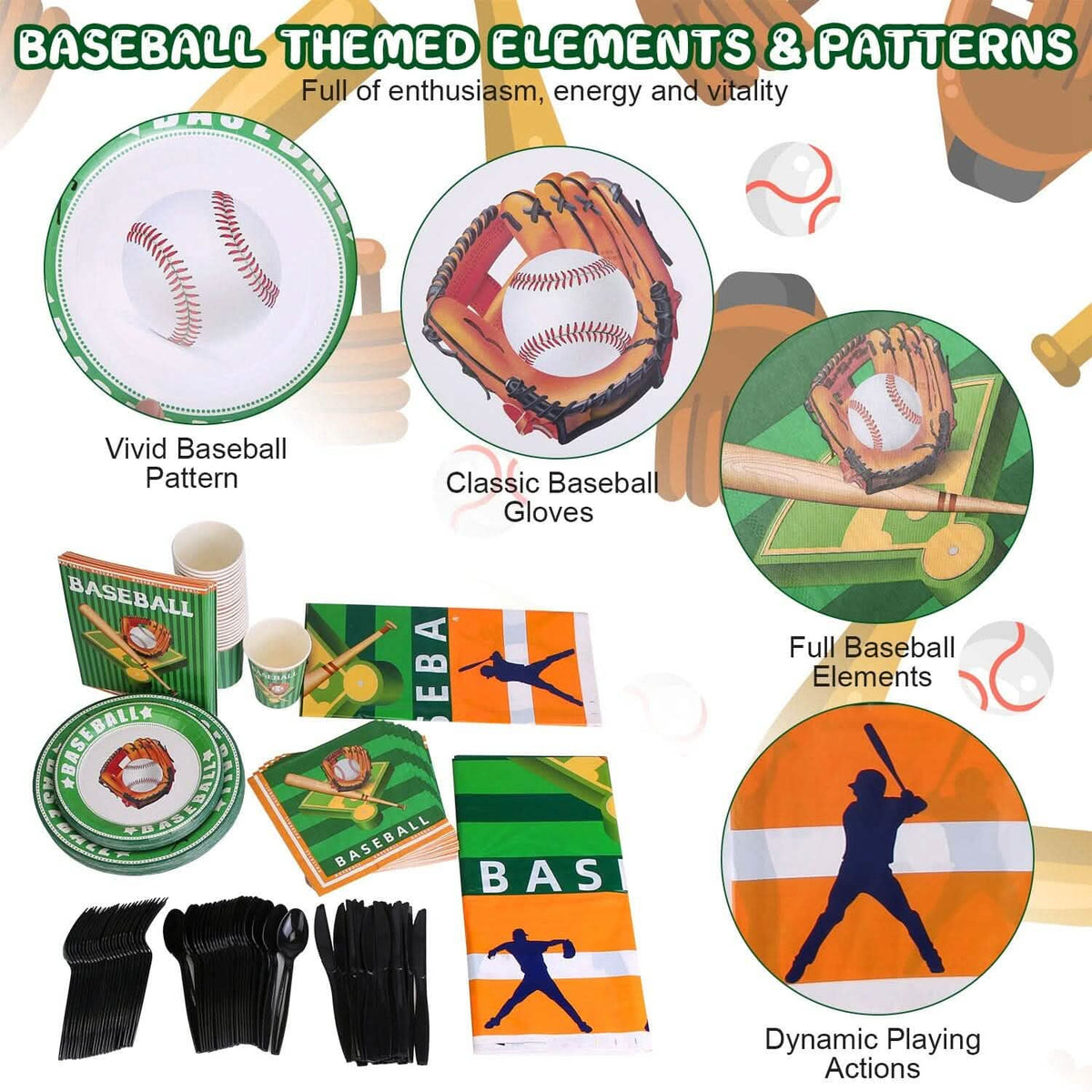171-Pieces: Baseball Birthday Party Disposable Dinnerware Set - A-1 Thread Vault