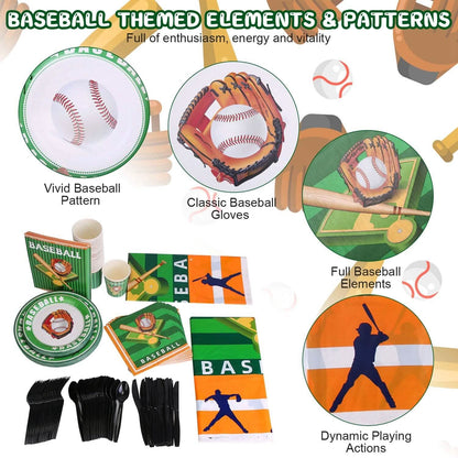 171-Pieces: Baseball Birthday Party Disposable Dinnerware Set - A-1 Thread Vault