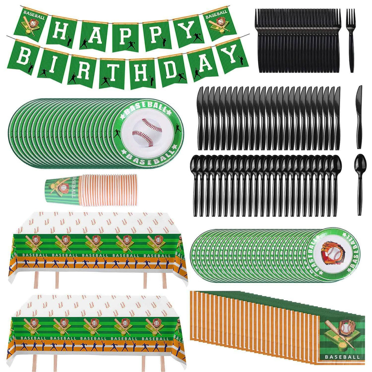 171-Pieces: Baseball Birthday Party Disposable Dinnerware Set - A-1 Thread Vault
