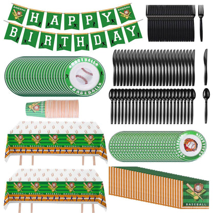 171-Pieces: Baseball Birthday Party Disposable Dinnerware Set - A-1 Thread Vault