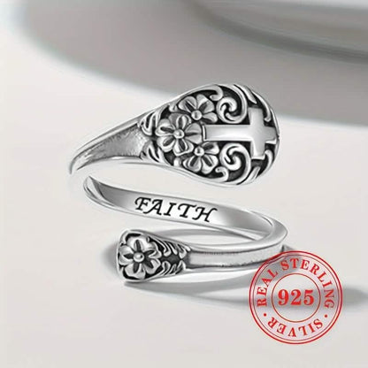 925 Sterling Silver Bohemian Faith Ring – Adjustable Vintage Cross - A-1 Thread Vault