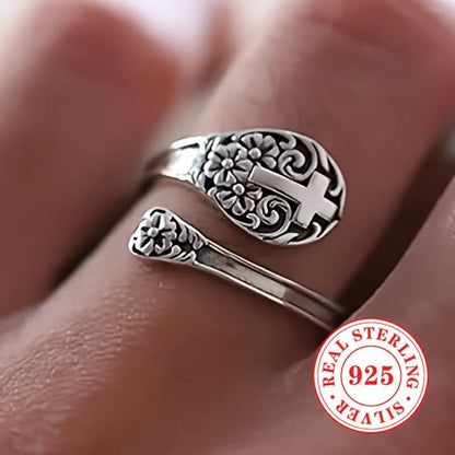 925 Sterling Silver Bohemian Faith Ring – Adjustable Vintage Cross - A-1 Thread Vault