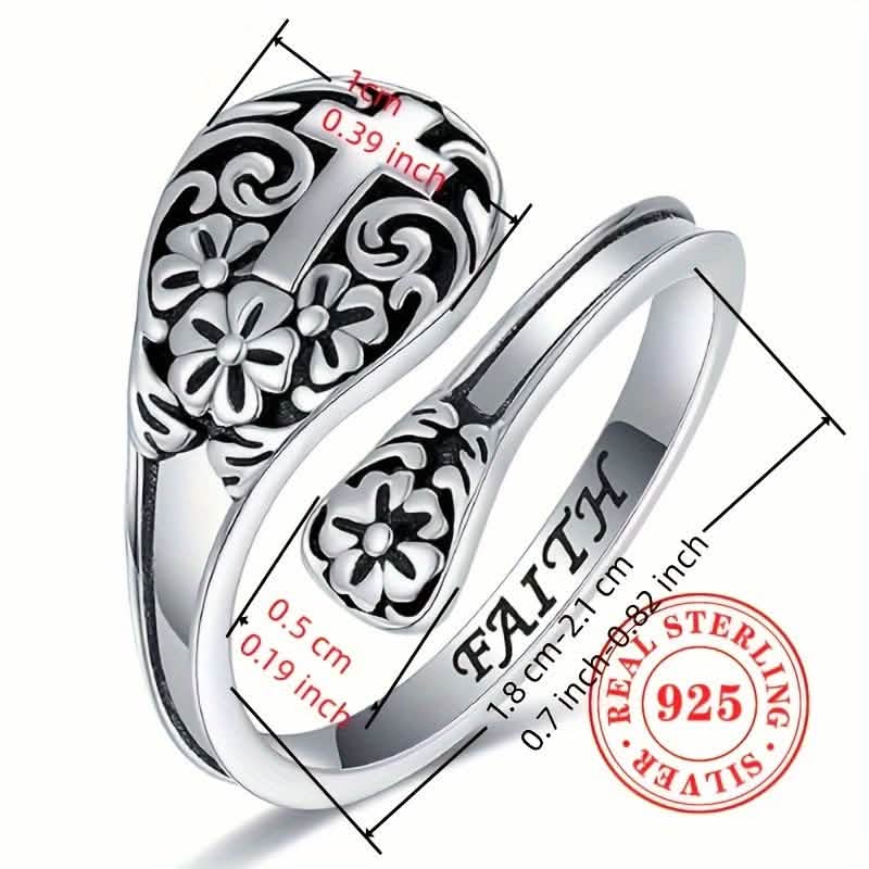 925 Sterling Silver Bohemian Faith Ring – Adjustable Vintage Cross - A-1 Thread Vault