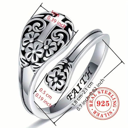925 Sterling Silver Bohemian Faith Ring – Adjustable Vintage Cross - A-1 Thread Vault