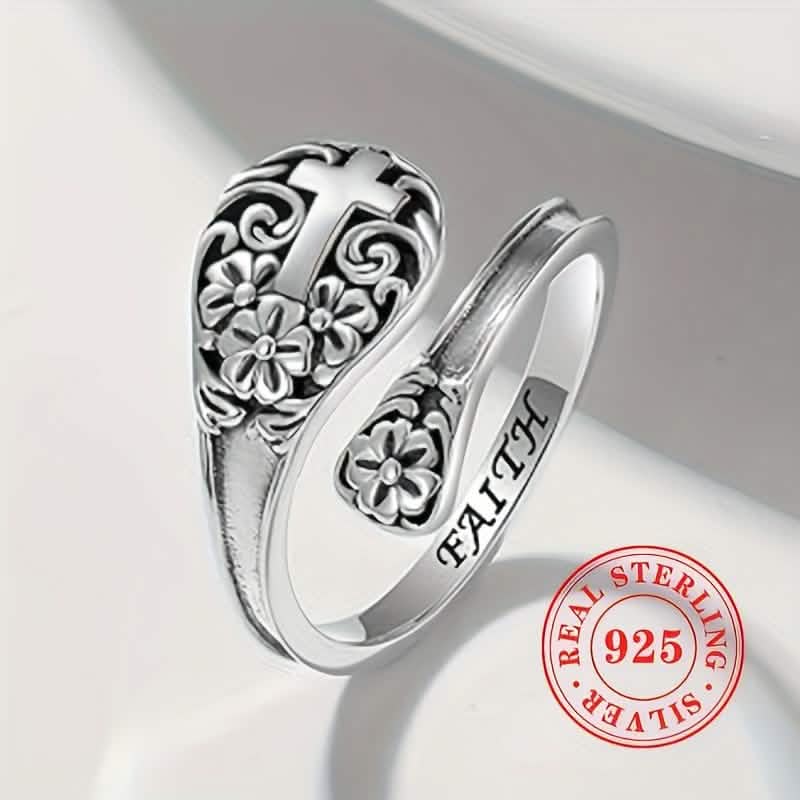 925 Sterling Silver Bohemian Faith Ring – Adjustable Vintage Cross - A-1 Thread Vault