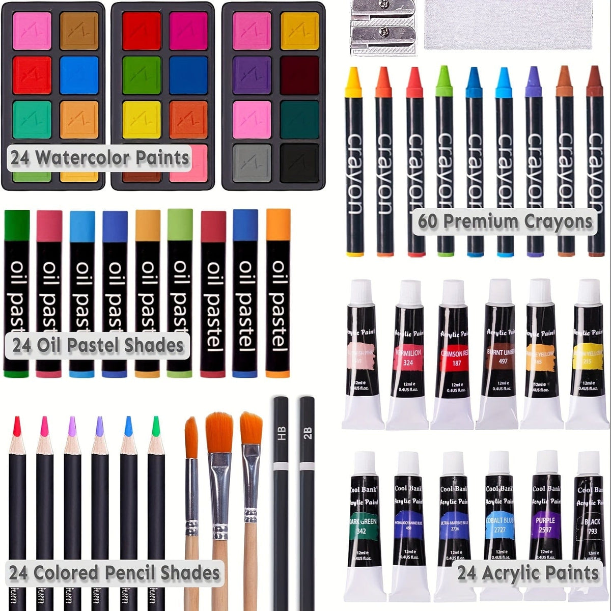 175-Piece Deluxe Art Set – Crayons, Colored Pencils & Acrylic Paints in Wooden Case - A-1 Thread Vault