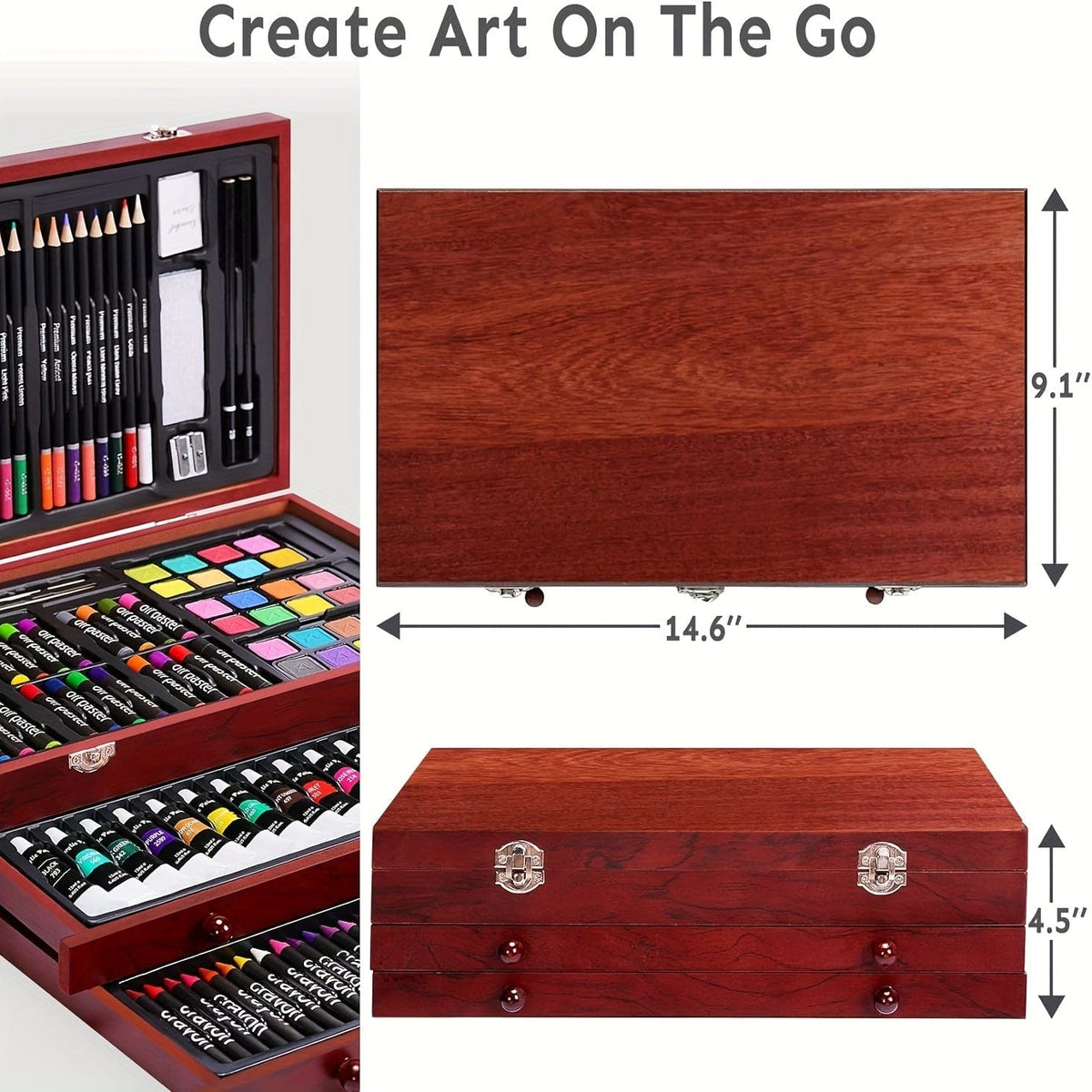 175-Piece Deluxe Art Set – Crayons, Colored Pencils & Acrylic Paints in Wooden Case - A-1 Thread Vault