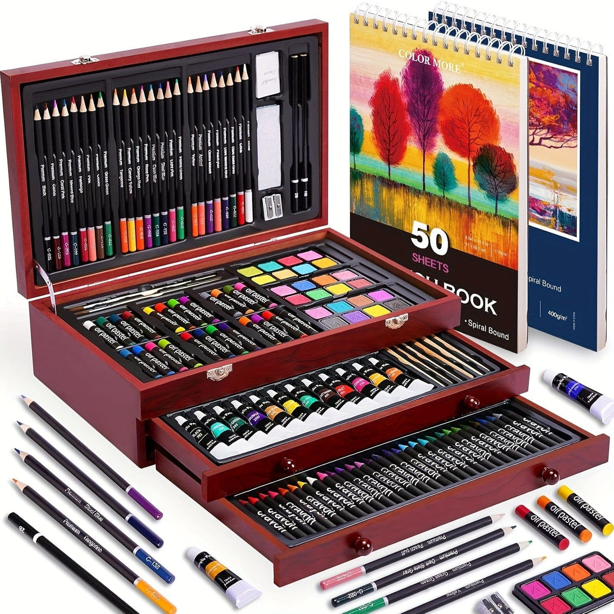 175-Piece Deluxe Art Set – Crayons, Colored Pencils & Acrylic Paints in Wooden Case - A-1 Thread Vault