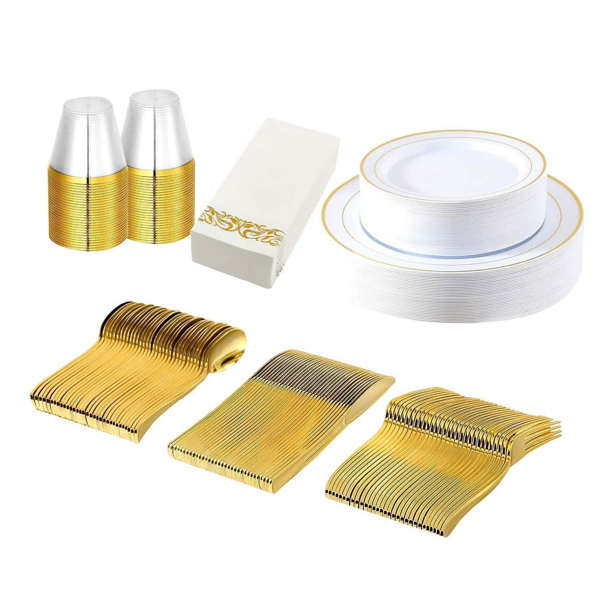 175-Pieces: Disposable Gold Dinnerware Set - A-1 Thread Vault