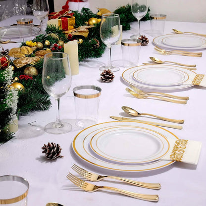175-Pieces: Disposable Gold Dinnerware Set - A-1 Thread Vault