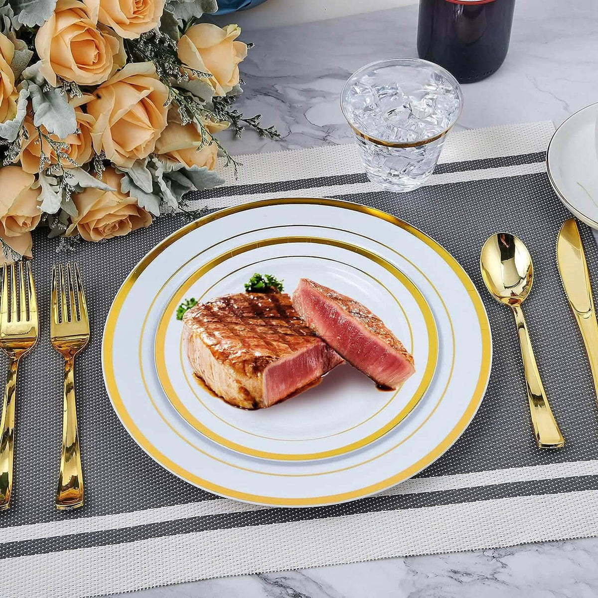 175-Pieces: Disposable Gold Dinnerware Set - A-1 Thread Vault