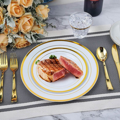 175-Pieces: Disposable Gold Dinnerware Set - A-1 Thread Vault