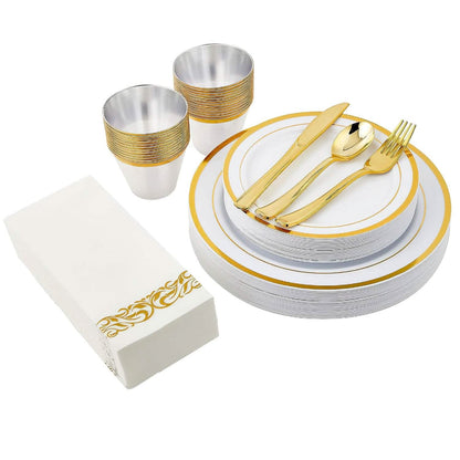 175-Pieces: Disposable Gold Dinnerware Set - A-1 Thread Vault