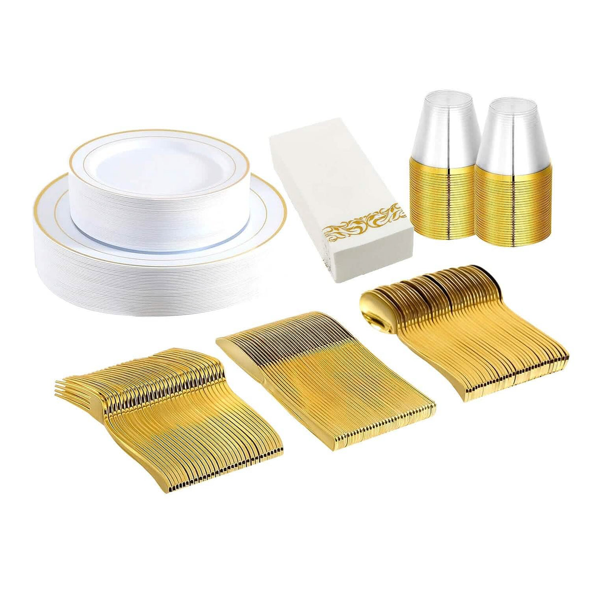 175-Pieces: Disposable Gold Dinnerware Set - A-1 Thread Vault