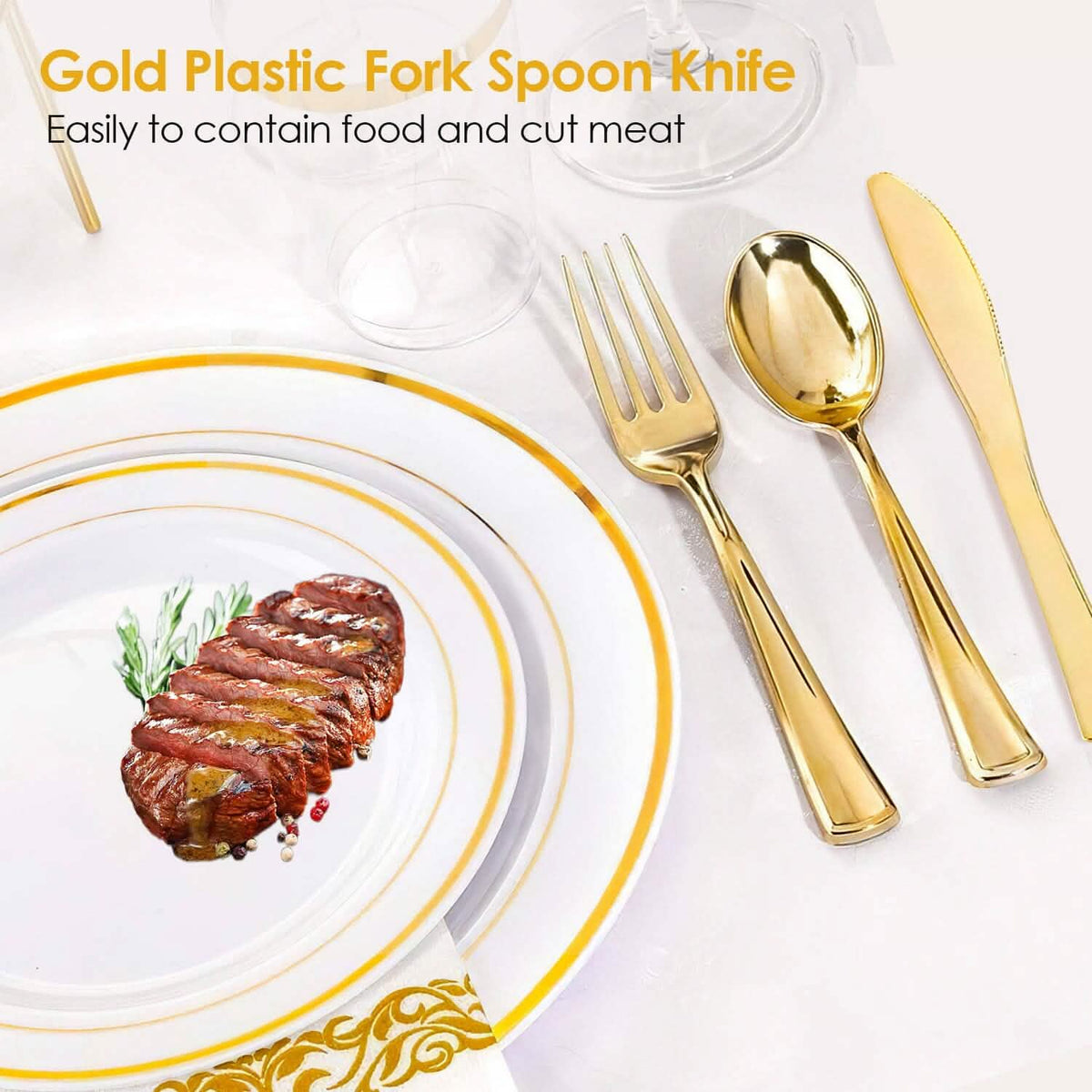 175-Pieces: Disposable Gold Dinnerware Set - A-1 Thread Vault