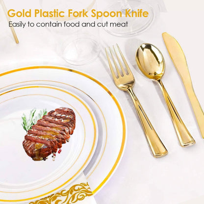175-Pieces: Disposable Gold Dinnerware Set - A-1 Thread Vault