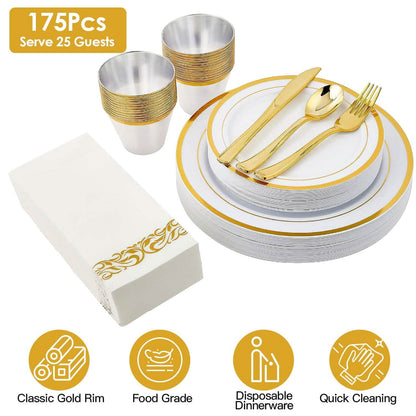 175-Pieces: Disposable Gold Dinnerware Set - A-1 Thread Vault