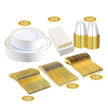 175-Pieces: Disposable Gold Dinnerware Set - A-1 Thread Vault
