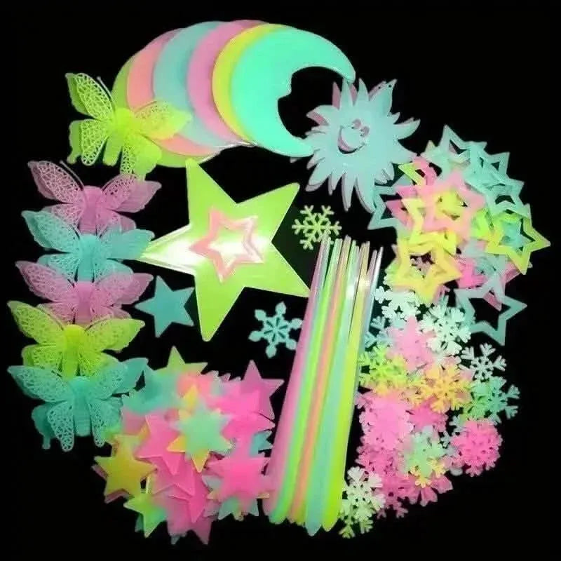 175-Pieces: Reusable Glow-in-the-Dark Star Wall Stickers with Shimmery Finish - A-1 Thread Vault