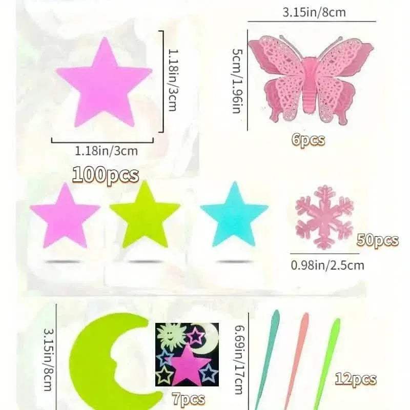 175-Pieces: Reusable Glow-in-the-Dark Star Wall Stickers with Shimmery Finish - A-1 Thread Vault
