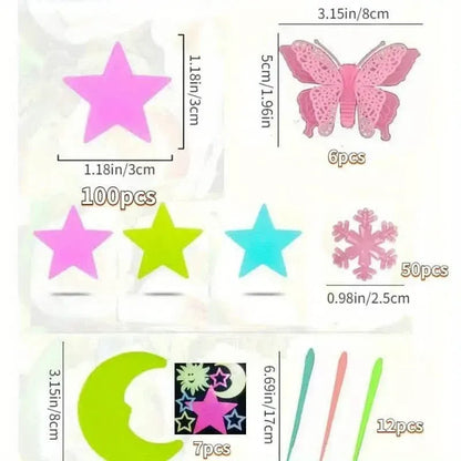 175-Pieces: Reusable Glow-in-the-Dark Star Wall Stickers with Shimmery Finish - A-1 Thread Vault