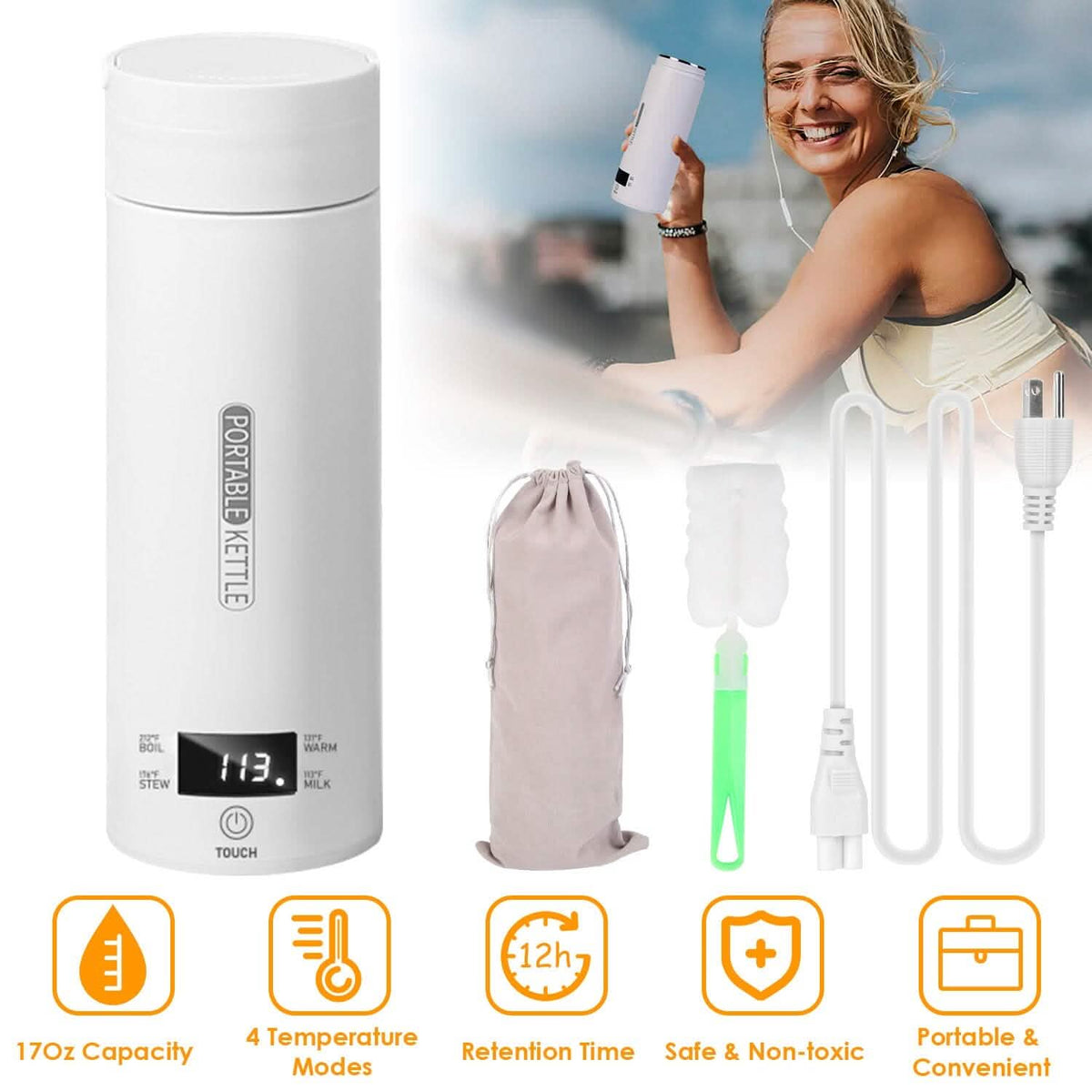 17Oz Stainless Steel Travel Electric Kettle with 4 Temperature Preset Modes - A-1 Thread Vault