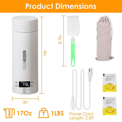 17Oz Stainless Steel Travel Electric Kettle with 4 Temperature Preset Modes - A-1 Thread Vault