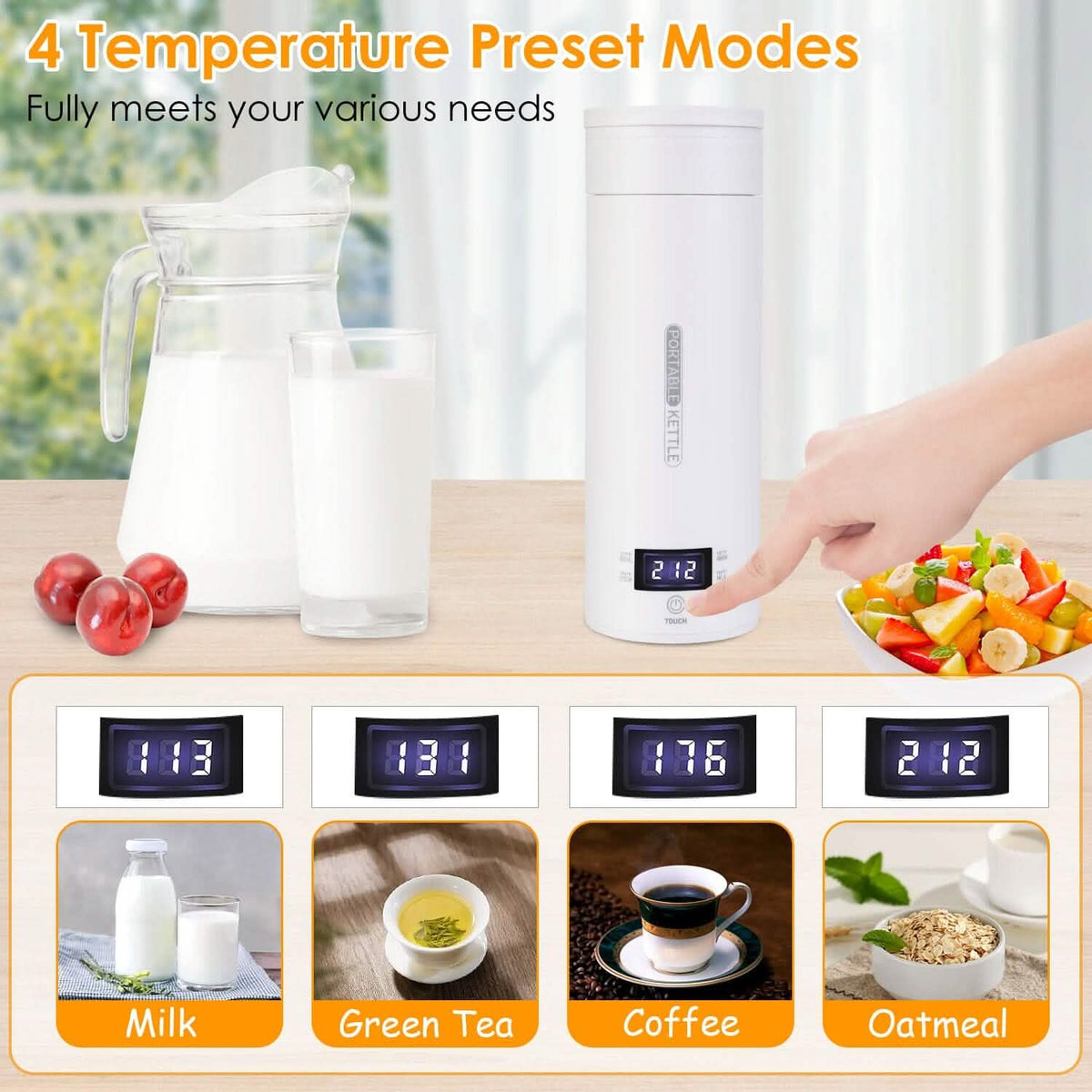 17Oz Stainless Steel Travel Electric Kettle with 4 Temperature Preset Modes - A-1 Thread Vault