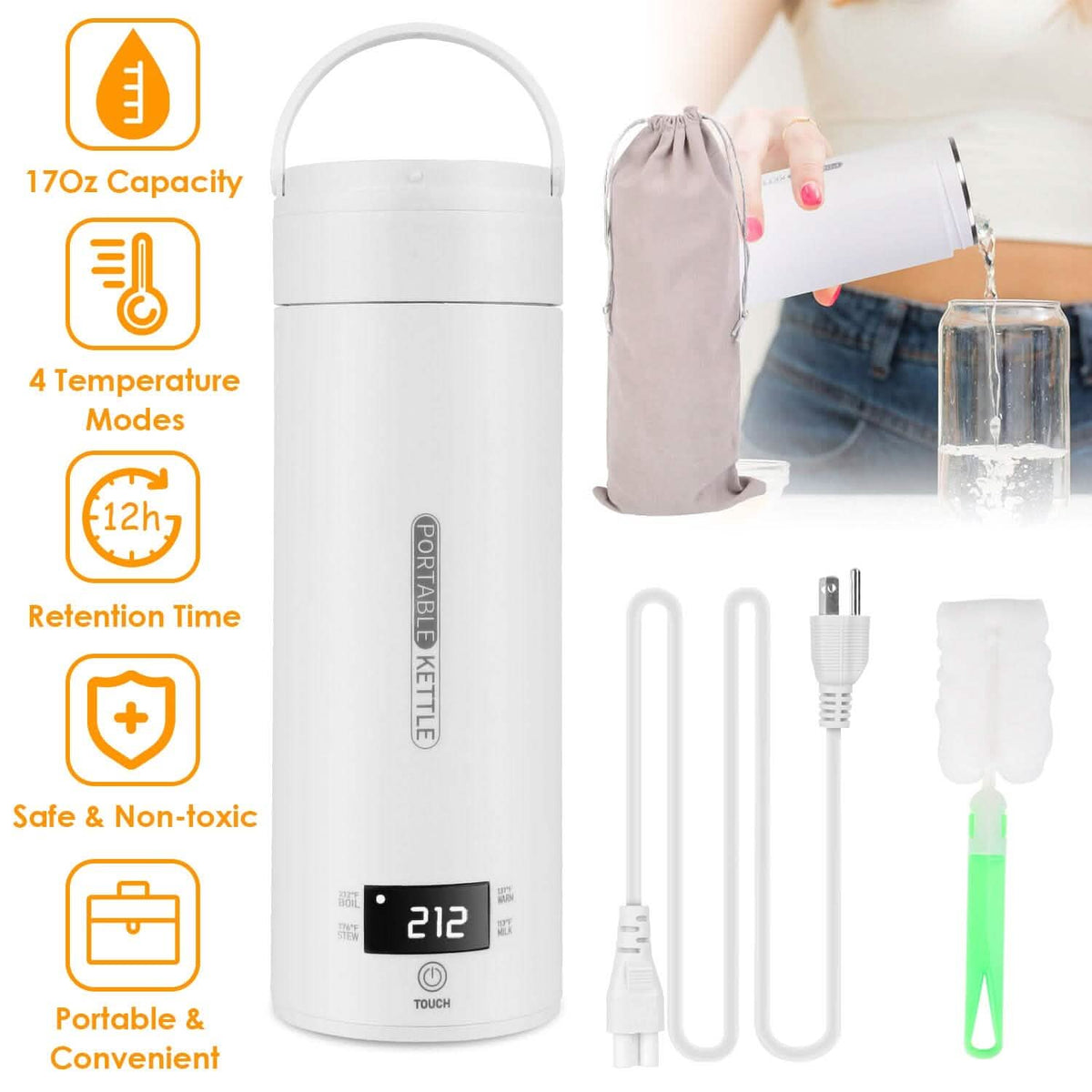 17Oz Stainless Steel Travel Electric Kettle with 4 Temperature Preset Modes - A-1 Thread Vault