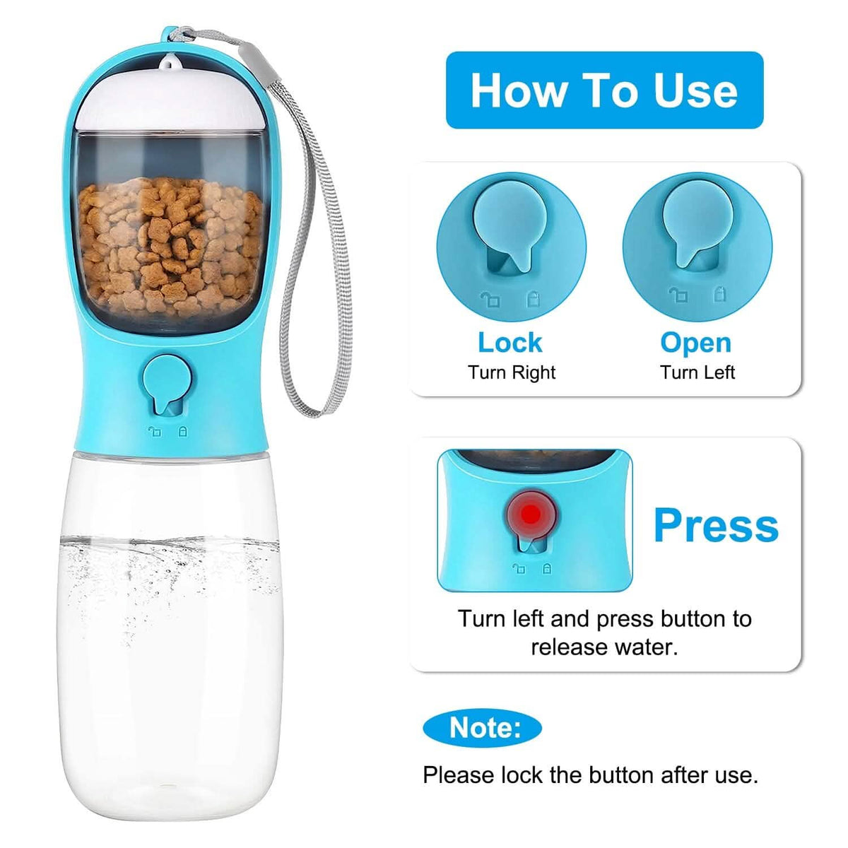 18.6 oz Portable Dog Water Dispenser with Detachable Food Container - A-1 Thread Vault