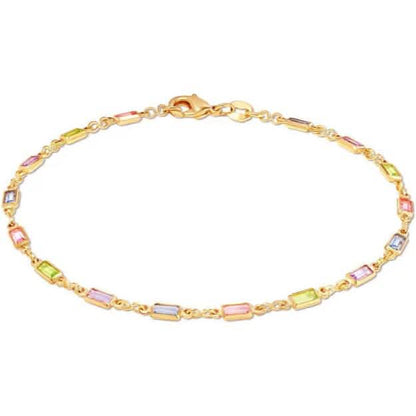 18K Gold Baguette Multi Stone Crystal Bracelet for Women - A-1 Thread Vault