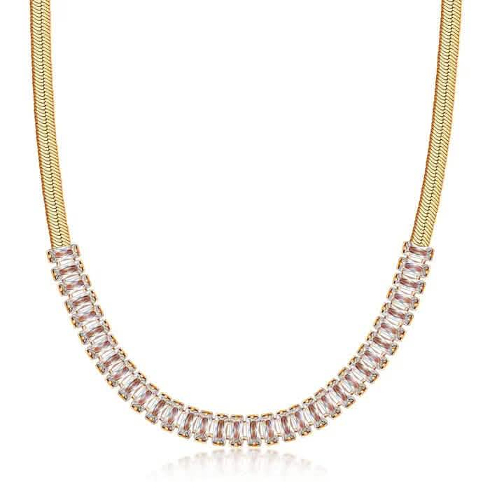 18K Gold Crystal Herringbone Necklace - A-1 Thread Vault