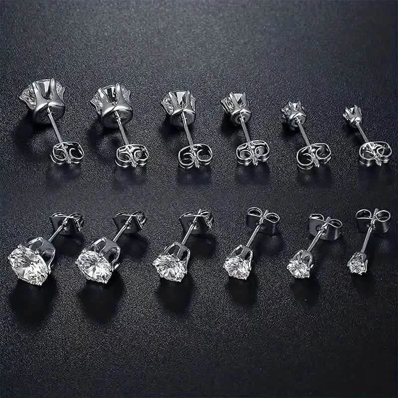 18K Gold Ear Bone Buckle Stainless Steel 6-Prong Zirconia Stud Earrings - A-1 Thread Vault