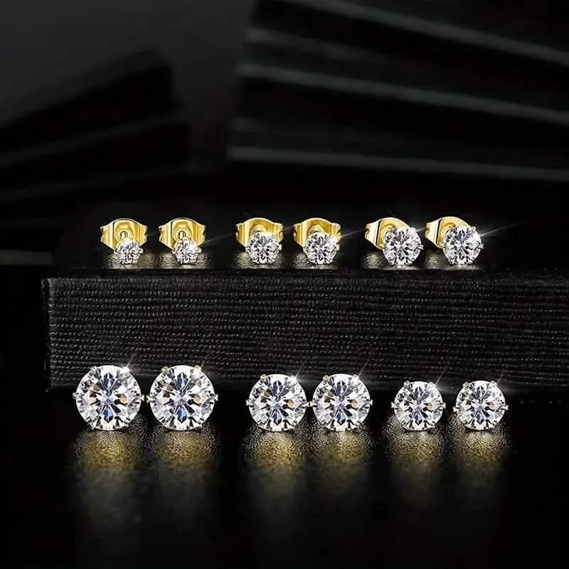 18K Gold Ear Bone Buckle Stainless Steel 6-Prong Zirconia Stud Earrings - A-1 Thread Vault