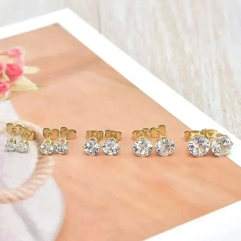 18K Gold Ear Bone Buckle Stainless Steel 6-Prong Zirconia Stud Earrings - A-1 Thread Vault