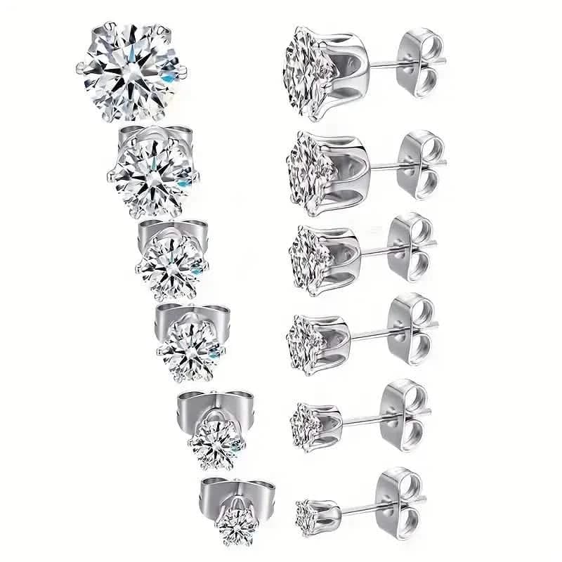 18K Gold Ear Bone Buckle Stainless Steel 6-Prong Zirconia Stud Earrings - A-1 Thread Vault