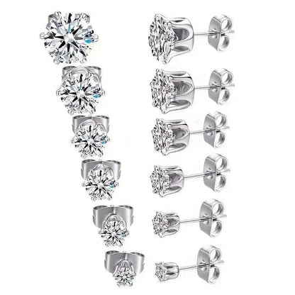 18K Gold Ear Bone Buckle Stainless Steel 6-Prong Zirconia Stud Earrings - A-1 Thread Vault