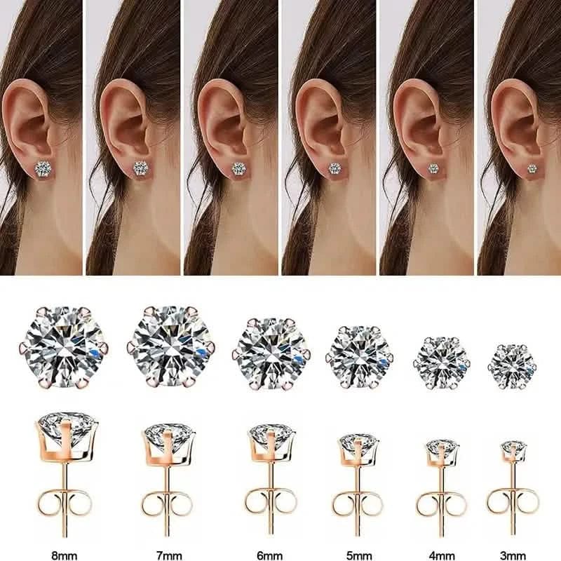 18K Gold Ear Bone Buckle Stainless Steel 6-Prong Zirconia Stud Earrings - A-1 Thread Vault