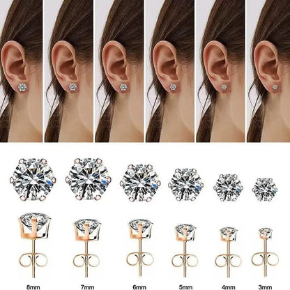 18K Gold Ear Bone Buckle Stainless Steel 6-Prong Zirconia Stud Earrings - A-1 Thread Vault