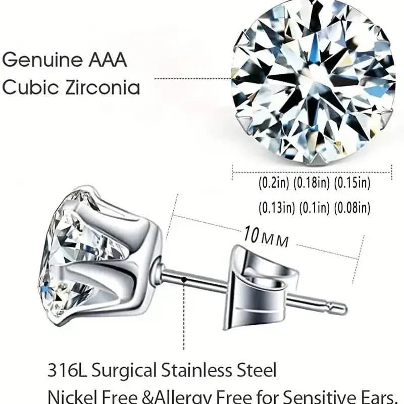18K Gold Ear Bone Buckle Stainless Steel 6-Prong Zirconia Stud Earrings - A-1 Thread Vault