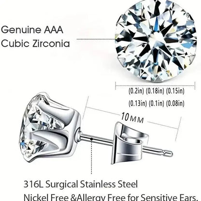 18K Gold Ear Bone Buckle Stainless Steel 6-Prong Zirconia Stud Earrings - A-1 Thread Vault