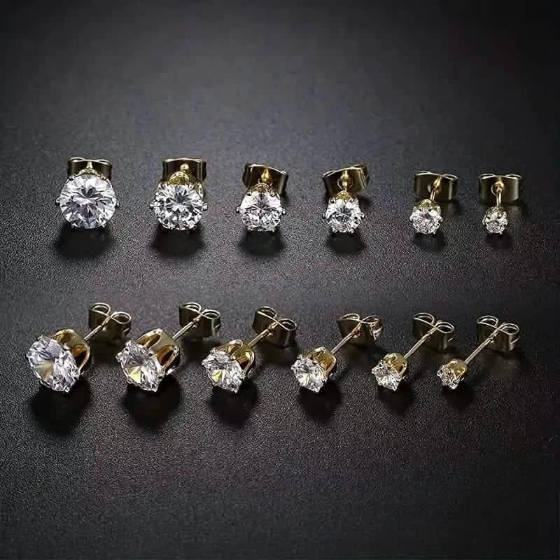 18K Gold Ear Bone Buckle Stainless Steel 6-Prong Zirconia Stud Earrings - A-1 Thread Vault