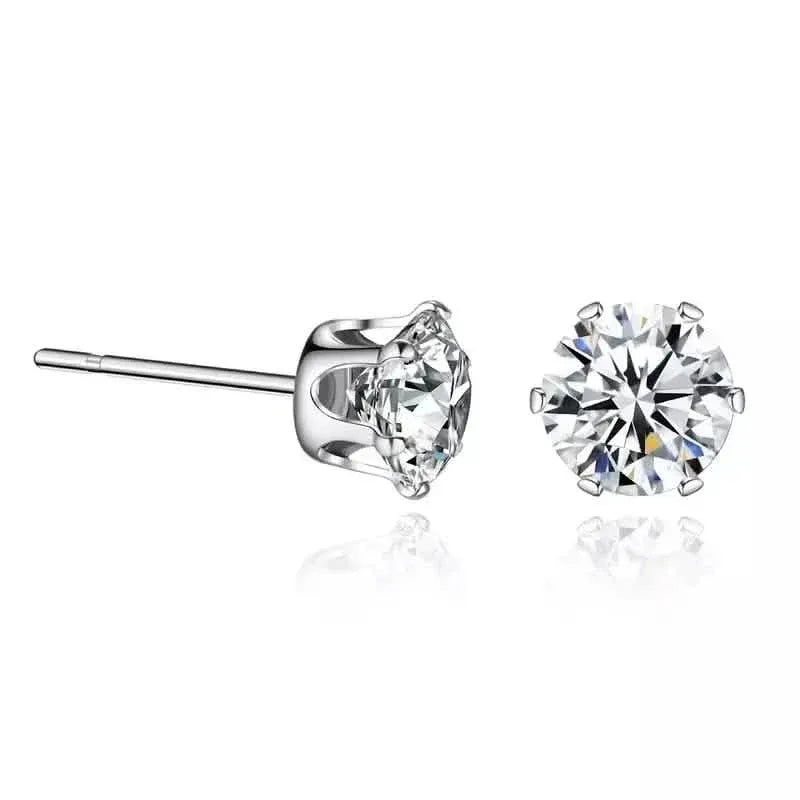 18K Gold Ear Bone Buckle Stainless Steel 6-Prong Zirconia Stud Earrings - A-1 Thread Vault