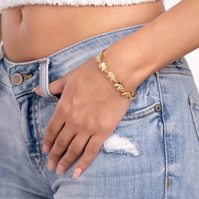 18K Gold Elephant Bracelet For Women 8" - A-1 Thread Vault